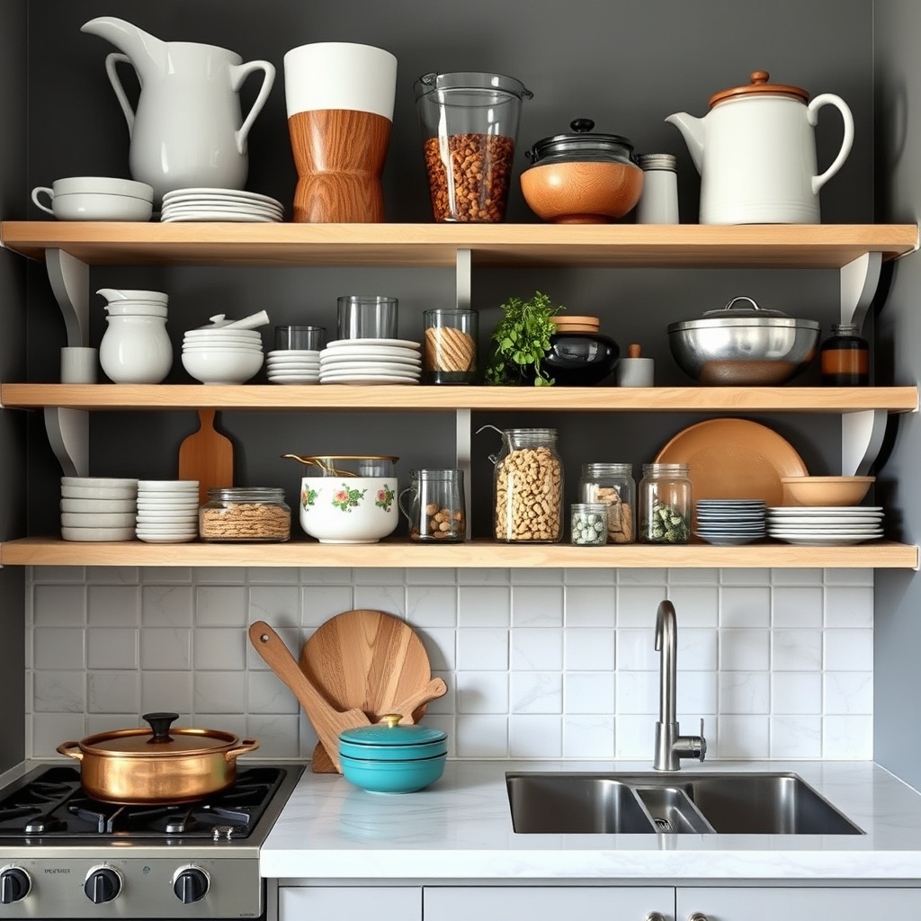 Arranging Items on Open Kitchen Shelves