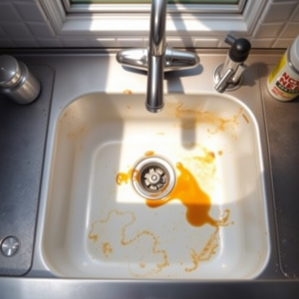 What is the best way to remove rust stains from a kitchen sink?