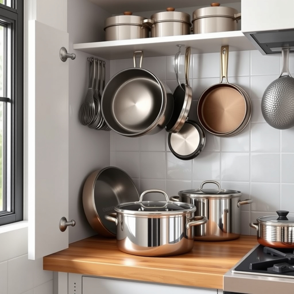 What is the best way to store pots and pans in a small kitchen?