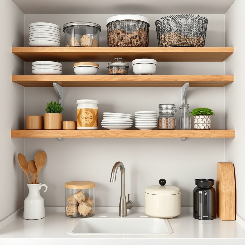 What types of shelves are best for maximizing small kitchen storage?