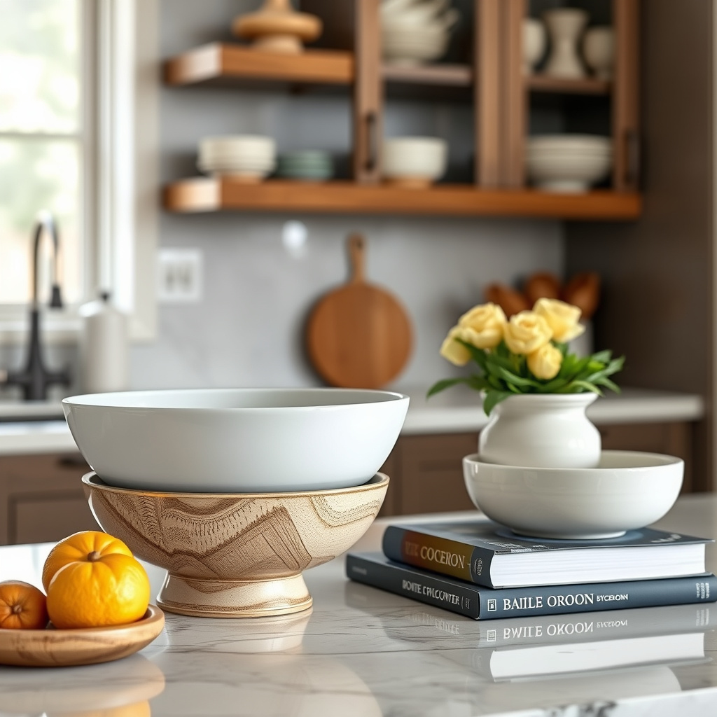 How to Accessorize a Kitchen Counter for Style and Functionality 7 Decorative Bowls and Books